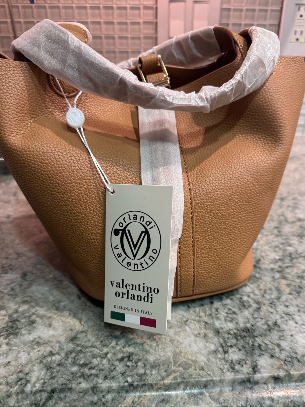 Valentino Orlandi Beige/Tan Pebbled Leather Mini Bucket Bag